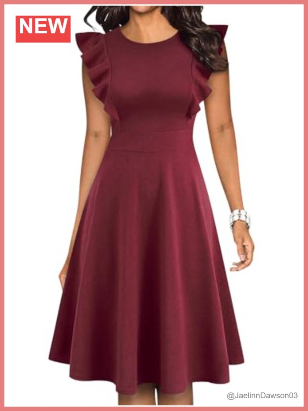 YATHON Vintage Ruffle Sleeve Floral A Line Cocktail Party Dress